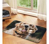 Funny Golden Retriever Tapis de nourriture pour chien - 30,5 x 45,7 cm - Antidérapant et super absorbant - Passe au lave-vaisselle - Pour nourriture et eau - Joli tapis d'alimentation en caoutchouc à