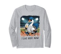 Funny Goose Baseball Stadium Spectator Je vis Ici Maintenant Manche Longue