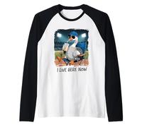 Funny Goose Baseball Stadium Spectator Je vis Ici Maintenant Manche Raglan
