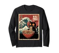 Funny Graphic Vintage Cat Ramen Japanese Ukiyo-e Woodblock Manche Longue