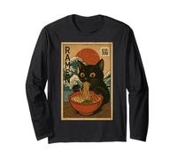 Funny Graphic Vintage Cat Ramen Japanese Ukiyo-e Woodblock Manche Longue