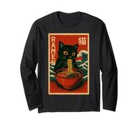 Funny Graphic Vintage Cat Ramen Japanese Ukiyo-e Woodblock Manche Longue