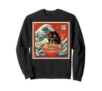 Funny Graphic Vintage Cat Ramen Japanese Ukiyo-e Woodblock Sweatshirt