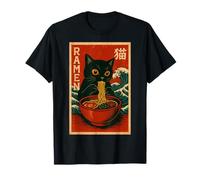 Funny Graphic Vintage Cat Ramen Japanese Ukiyo-e Woodblock T-Shirt