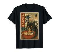 Funny Graphic Vintage Cat Ramen Japanese Ukiyo-e Woodblock T-Shirt