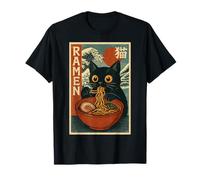Funny Graphic Vintage Cat Ramen Japanese Ukiyo-e Woodblock T-Shirt
