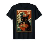 Funny Graphic Vintage Cat Ramen Japanese Ukiyo-e Woodblock T-Shirt