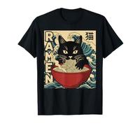 Funny Graphic Vintage Cat Ramen Japanese Ukiyo-e Woodblock T-Shirt