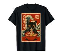 Funny Graphic Vintage Cat Ramen Japanese Ukiyo-e Woodblock T-Shirt
