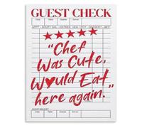 Funny Guest Check Canvas Wall Art Chef Was Cute Would Eat Here Again Poster for Trendy Preppy Kitchen Decor Bar Cart Aesthetic Room Art(Framed,16x24inch(40x60cm))