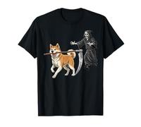 Funny Halloween Akita and The Reaper T-Shirt