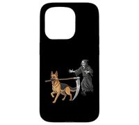 Funny Halloween German Shepherd Dog and The Reaper Coque pour iPhone 15 Pro