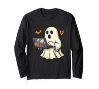 Funny Halloween Ghost Developer Designer Web Programmer Code Manche Longue