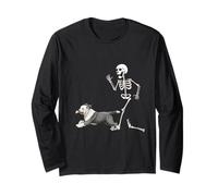 Funny Halloween Old English Sheepdog and Skeleton Manche Longue