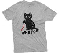 Funny Halloween Shirt What Killer Cat with Bloody Knife Humor Shirt Sarcastic Tee Manches Courtes(3X-Large)