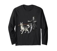 Funny Halloween Siberian Husky Dog and The Reaper Manche Longue