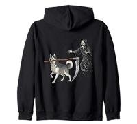 Funny Halloween Siberian Husky Dog and The Reaper Sweat à Capuche
