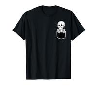 Funny Halloween Skeleton in Pocket Cute Spooky Cartoon T-Shirt