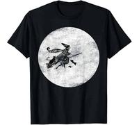 Funny Halloween T Shirt Witch Broom & Moon Costume Gift Tee Black S