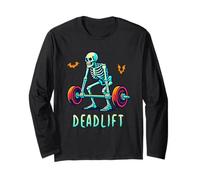 Funny Halloween Workout Deadlift Skeleton Gym Fitness Coach Manche Longue