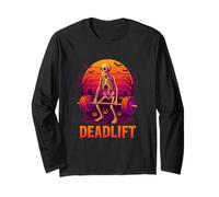 Funny Halloween Workout Deadlift Skeleton Gym Fitness Coach Manche Longue