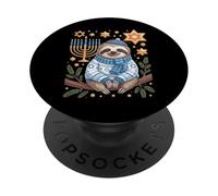 Funny Hanukkah Jewish Sloth Menorah Star Dreidel PopSockets PopGrip Adhésif