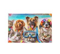 Funny Hawaiian Cats and Dogs Jigsaw Game Home Wall Art for Adults Families 1000 Pieces