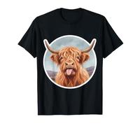 Funny Highland Vache Langue Out Art Réaliste Graphic Farmer T-Shirt