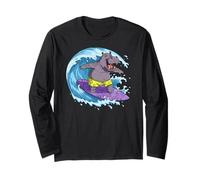 Funny Hippo Surfe sur Une Vague océanique 1 - Fan Fun Manche Longue