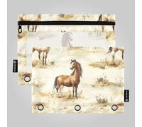 Funny Horse Wasteland Trousse à crayons en tissu pour dossiers à 3 anneaux avec étanche pour l'école