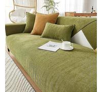 Funny Housse de canapé en chenille, résistante aux rayures et à la saleté, lavable en machine, antidérapante, de couleur unie, adaptée aux animaux domestiques, vert, 110 x 210 cm, parfaite pour la
