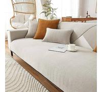 Funny Housse de canapé en tissu chenille résistant aux rayures et à la saleté - Lavable en machine - Couleur unie - Antidérapant - Pour animaux domestiques (beige, 90 x 180 cm)