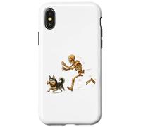 Funny Husky Halloween Steal Bone Skeleton Chase Spooky Husky Coque pour iPhone X/XS