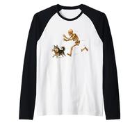 Funny Husky Halloween Steal Bone Skeleton Chase Spooky Husky Manche Raglan
