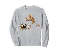 Funny Husky Halloween Steal Bone Skeleton Chase Spooky Husky Sweatshirt