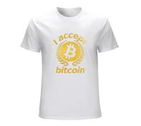 Funny I Accept Bitcoin T Shirt Men Short Sleeved BTC T-Shirt Cryptocurrency Crypto Blockchain Pure Cotton Tee Tops Merch White M