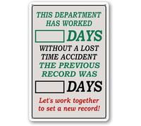 Funny Incident Countdown Sign Days Since Last Metal Vintage 8x12 Inch | Rustic design with witty zero day joke suits industrial or home garage