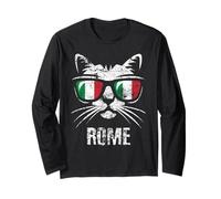 Funny Italian Cat Rome Drapeau Italie Vintage Manche Longue