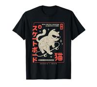 Funny Japanese Cat Skateboard Vintage Kawaii Graphic T-Shirt
