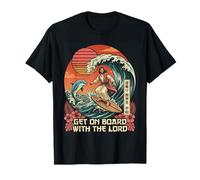Funny Jesus Surfing Montez à Bord avec Le Seigneur T-Shirt