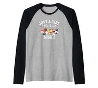 Funny Kawaii Kid Chibi Anime Girl Who Loves Sushi Roll Lover Manche Raglan