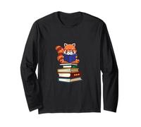 Funny Kawaii Kids Read Books Red Panda Lover Manche Longue
