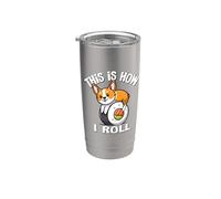 Funny Kawaii Sushi How I Roll Pembroke Welsh Corgi Dog Lover Gobelet isotherme en acier inoxydable double paroi