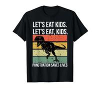 Funny Let's Eat Kids Punctuation Saves Lives Grammar T-Shirt Graphique avec Valeur, Homme, Noir, M