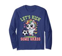 Funny Let's Kick Some Grass Soccer Unicorn Play Club Gardien de But Manche Longue
