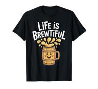 Funny Life Is Brewtiful Cartoon Beer Mug National Beer Day T-Shirt