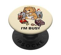 Funny Lion Im Busy Boba Tea Snacks Zoo Garçons Filles Enfants PopSockets PopGrip Adhésif