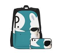Funny Llama Ensemble sac à dos et trousse à crayons unisexe, sac à dos multifonctionnel en deux pièces, sac d'école décontracté avec trousse à crayons pour garçons et filles