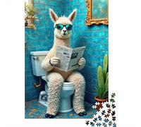 Funny Llama Reading Jigsaw Puzzles for Adults Llama on Toilet Reading Educational Games for The Whole Family Women 52x38cm 1000pcs