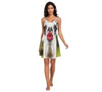 Funny Llama Red Lips Robe en Satin Femme Col V Sans Manches Chemises de Nuit pour Femme S-XXL, Lèvres rouges amusantes en flamme, XXL
